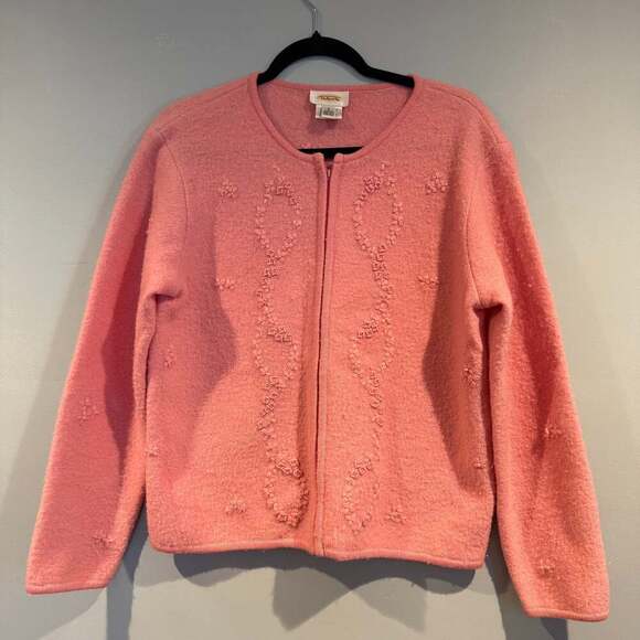 Vintage Talbots 100% Wool Cardigan Sweater – Pink Embroidered - Picture 1 of 4